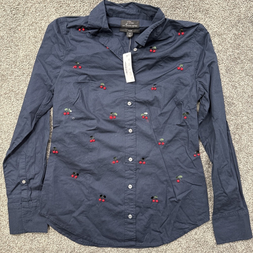 Womens 4 J CREW PERFECT SHIRT EMBELLISHED CHERRIES Button Front AE898 Organic